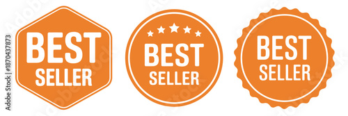 Yellow best seller stickers, retro style bestseller badges and labels, vector illustration for e commerce graphics and sales campaigns.