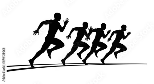Silhouette of four athletes sprinting in a race emphasizing speed and competition vector graphic