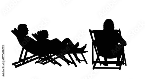 Silhouette of people relaxing on beach chairs creating a summer holiday concept enjoying vacation