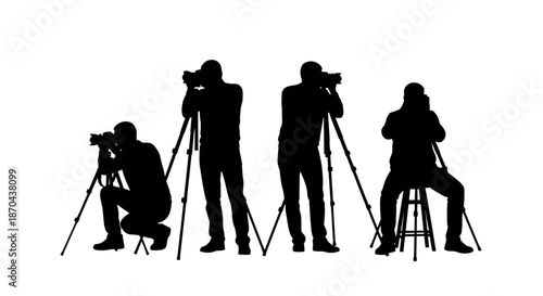 Silhouette of Photographers on a White Background, Capturing Moments in Time and Space