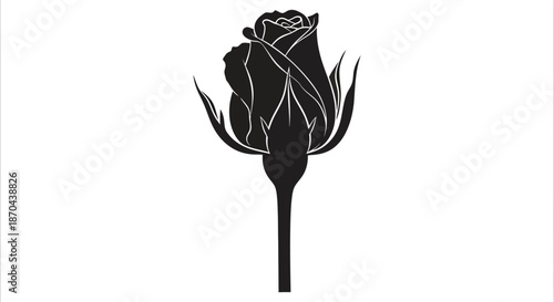 Elegant silhouette illustration of a rose bud on a white background emphasizing simplicity and
