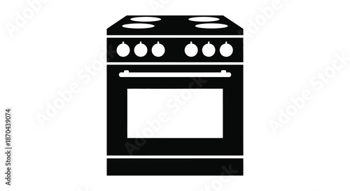 A black silhouette of a modern kitchen stove with burners and oven a household appliance silhouette