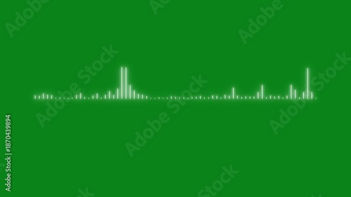 Sound wave audio visualizer spectrum animation, blue music frequency equalizer, voice signal waveform, mic symbol motion, on green screen background, seamless 4k loop for streaming, dj videos.