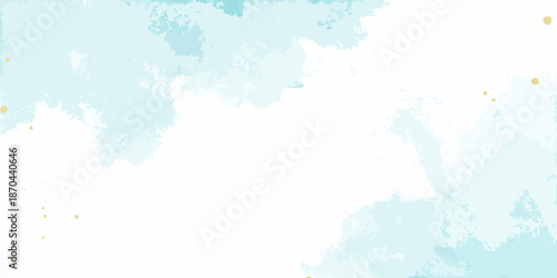 Soft watercolor background with light blue washes and scattered golden specks