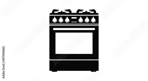 A simple black and white illustration of a modern gas range stove design silhouette