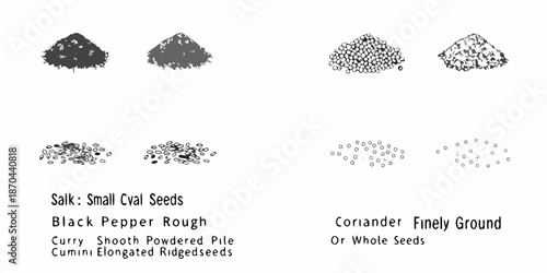 Illustrative depiction of various spice textures and seed forms
