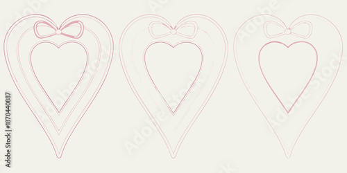 Nested hearts with bows a delicate and repeating pink sketch design