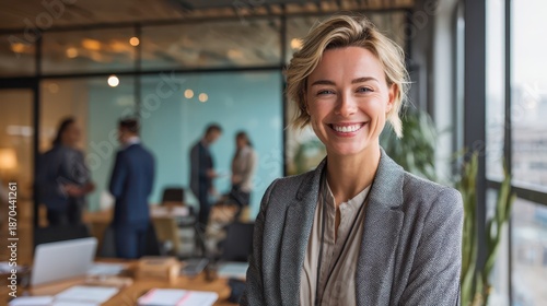 Professional portrait of a female executive in a contemporary office setting