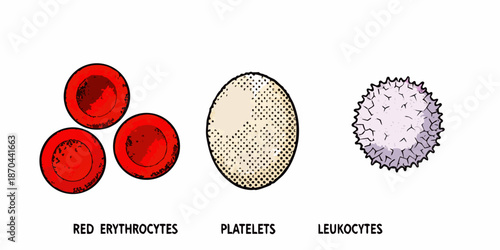 Illustration of human blood components erythrocytes platelets and leukocytes shown
