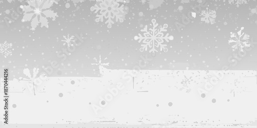 Winter landscape with falling snowflakes and a reindeer silhouette