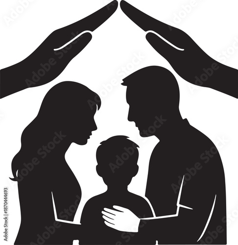 Family Protection and Healthcare Insurance Silhouette with Supportive Hands