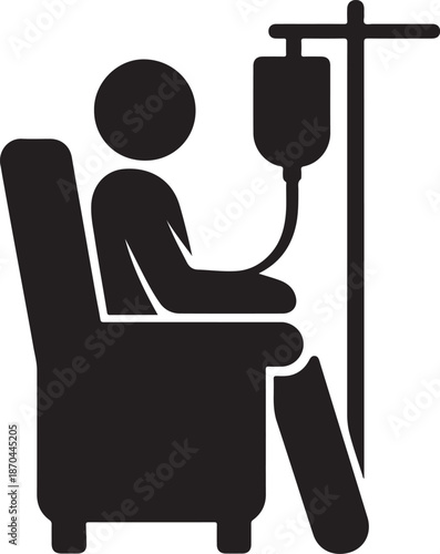 Patient Receiving Chemotherapy Treatment with IV Drip Silhouette Vector Illustration