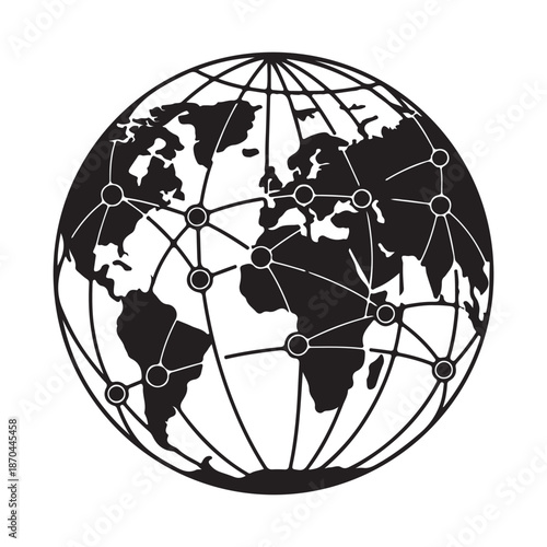 Global Network Connected Earth Globe Silhouette on Transparent Background