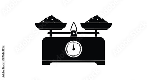 A stark depiction of a classic balance scale with two filled pans presented as a silhouette