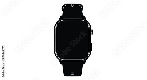 A sleek black smartwatch design with a rectangular face and strap a modern silhouette