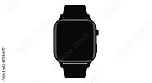 A sleek and modern smartwatch design showcasing a dark rectangular face and strap silhouette