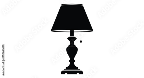 A striking black table lamp design with a classic shape presented as a silhouette