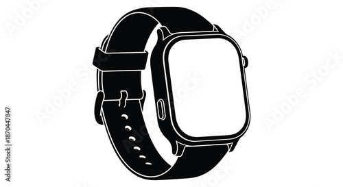 A sleek modern smartwatch design with a black strap and rectangular face a striking silhouette