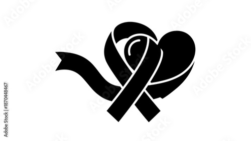 A black ribbon forming a heart shape, symbolizing remembrance and awareness for various causes.