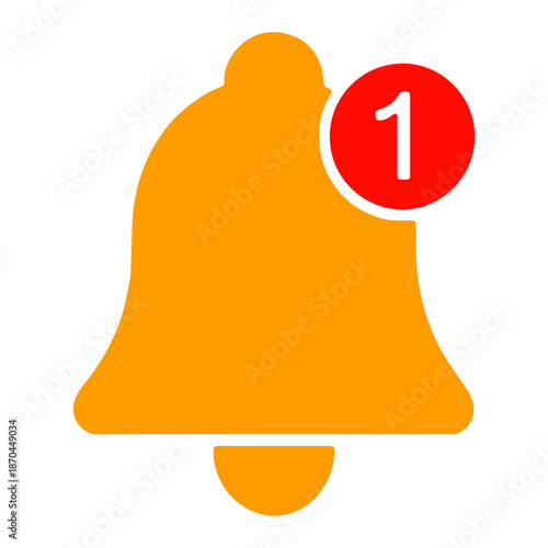 Notification Bell Icon with Alert Badge – Flat UI Symbol PNG isolated on transparent background