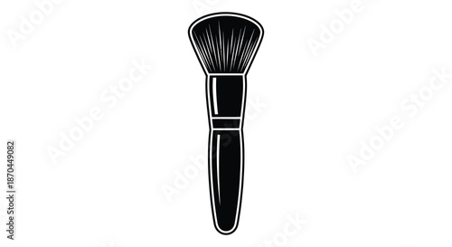 A striking black and white illustration of a makeup brush elegantly displayed as a silhouette