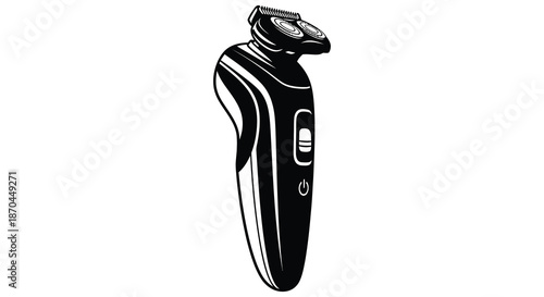 Detailed view of a modern electric shaver presented in a striking black silhouette