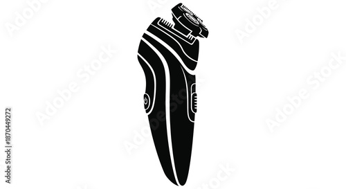 A striking black and white silhouette of an electric shaver showcasing modern design and functionality silhouette