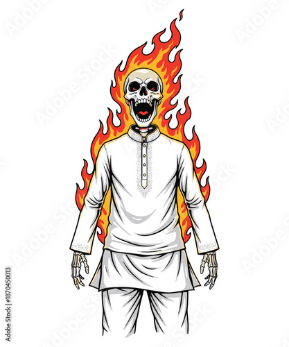 Flaming Skeleton Panjabi Vector Illustration