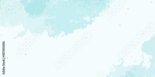 Soft blue watercolor background with scattered golden sparkles and cloud shapes