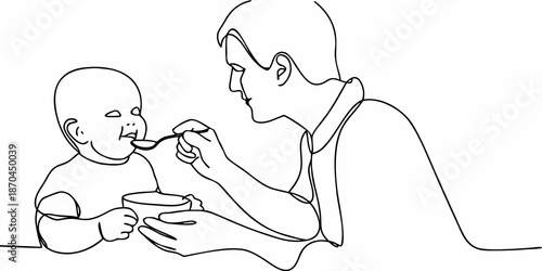 A loving mother carefully feeds her baby with a spoon a tender moment