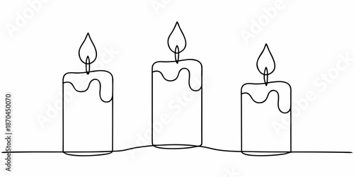 Minimalist line art depicting three lit candles in a simple arrangement