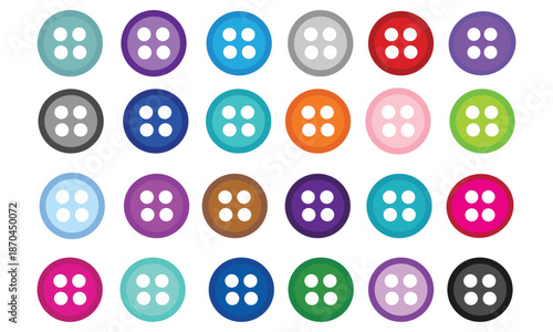 Sewing button vector design on white background. Shirt button multi color vector icon. T shirt colorful button design. Cloths button symbol. Garments button symbol. Cloth fashion icon.