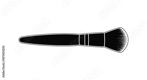 A striking black and white illustration of a makeup brush presented as a bold silhouette