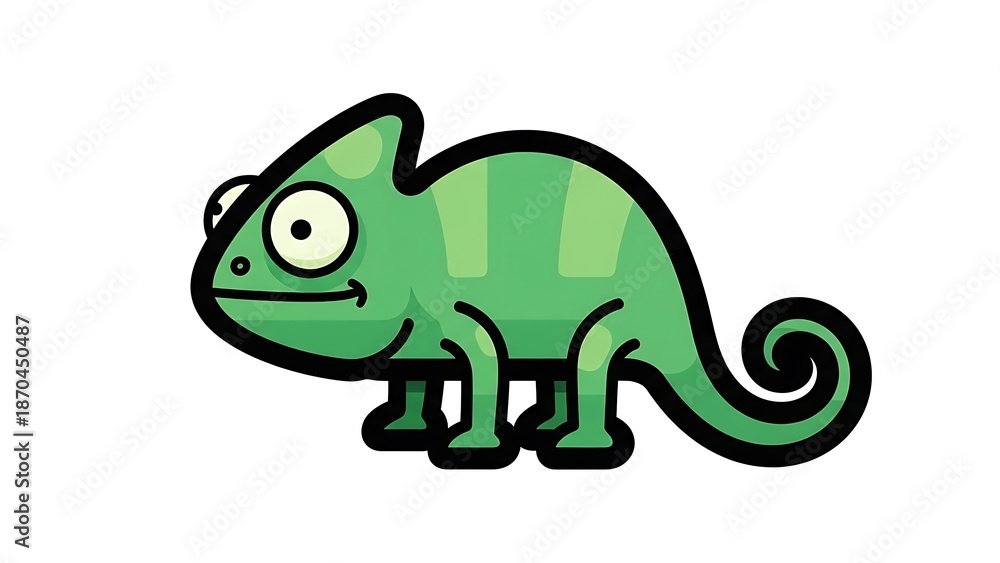 Fototapeta premium Cartoon Green Chameleon Illustration on White.