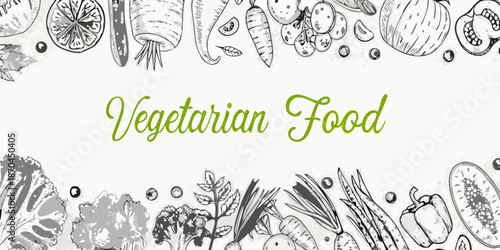 A bountiful illustration of fresh vegetables and fruits a vegetarian food concept