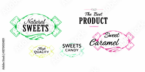 Vintage style labels for natural sweets caramel and high quality products