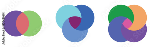 Vector graphical round diagram. Modern infographic diagram set. Isolated modern vector venn-diagram icons set on white background.  EPS 10. 