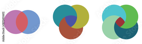 Vector graphical round diagram. Modern infographic diagram set. Isolated modern vector venn-diagram icons set on white background.  EPS 10. 