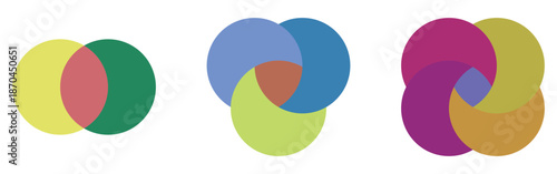 Isolated modern vector venn-diagram icons set on white background. Vector graphical round diagram. Modern infographic diagram set. EPS 10. 