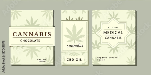 Cannabis chocolate and medical cannabis product packaging with leaf designs
