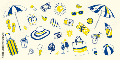 Summer vacation essentials a playful collection of beach themed illustrations