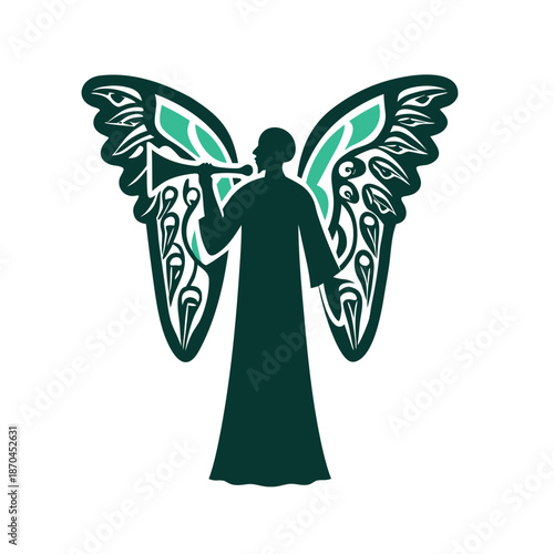 Tribal Angel Blowing Horn Vector Illustration