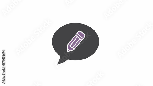 Pencil in speech bubble icon.