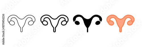 Set of minimalist uterus icons with transparent background, depicting female reproductive anatomy, women's health, and gynecological concepts, vector illustration