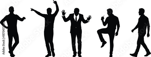 Male silhouette collection of men standing, dancing and walking in casual and business poses for design, illustration and artwork