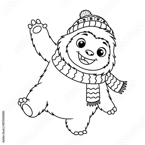 Funny winter character yeti for Christmas and New Year coloring activities