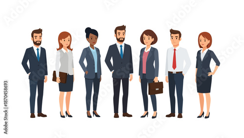 A diverse group of business people standing together in a professional vector illustration
