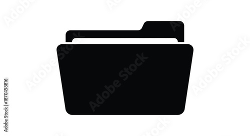 A simple black folder icon depicted in a flat style providing a visual representation of data storage silhouette