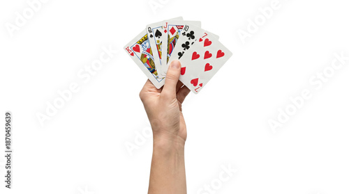 Foto Hand holding a winning straight poker hand on transparent background