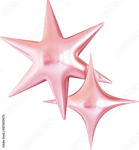 Y2K Pink Star Symbol Icons Collection Holographic Stars, Circle, Chain, Moon 3D Shapes